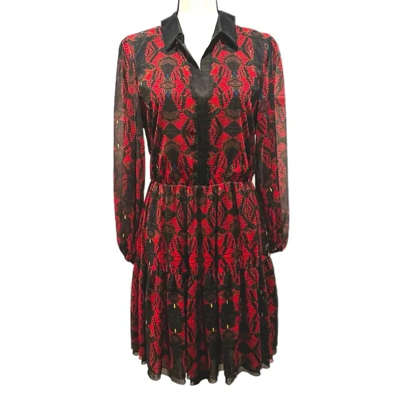 Alice + Olivia | Dresses | Alice Olivia Long Sleeve Collared Boho Print  Dress | Poshmark